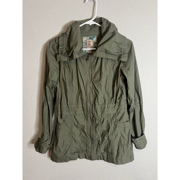 Decree Olive Zip Front Cotton Utility Jacket Y2K Grunge Sz Small - Picture 1 of 7